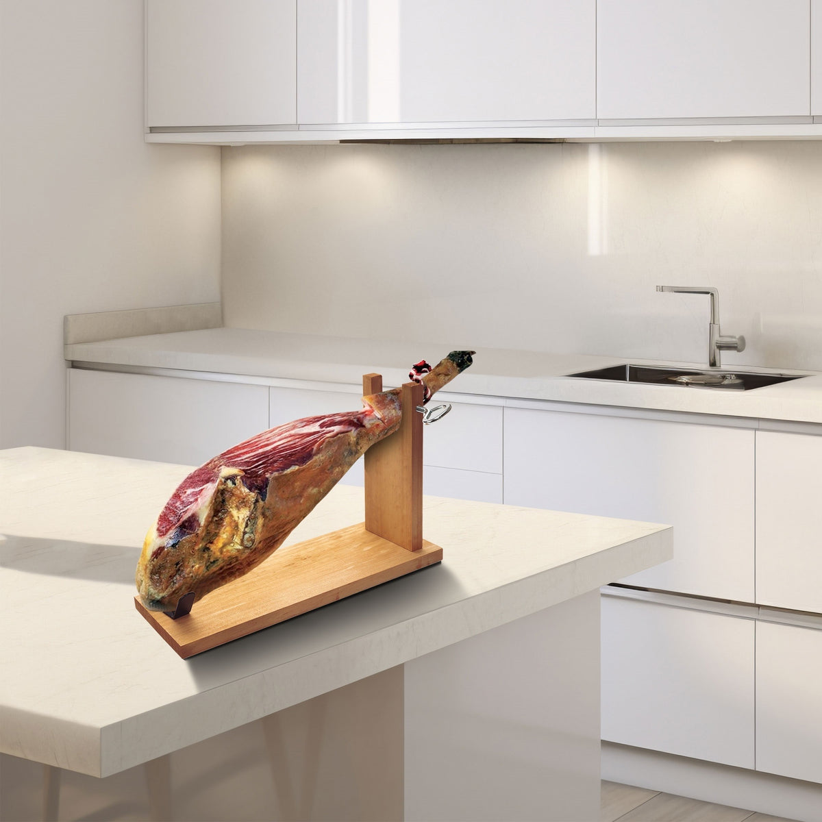 Jamonero madera herraje V + cuchillo jamonero + funda (8)