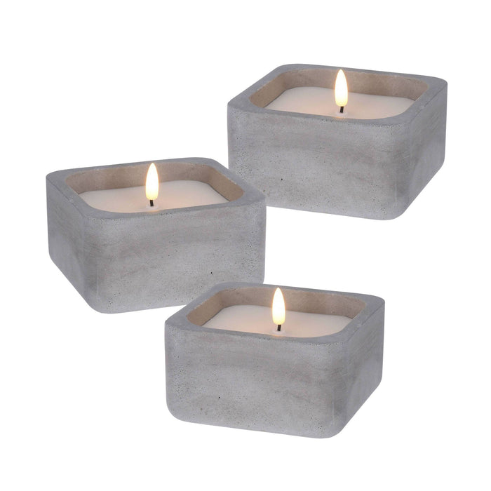 Pack 3 velas LED cuadradas gris 12x12x6,5 cm