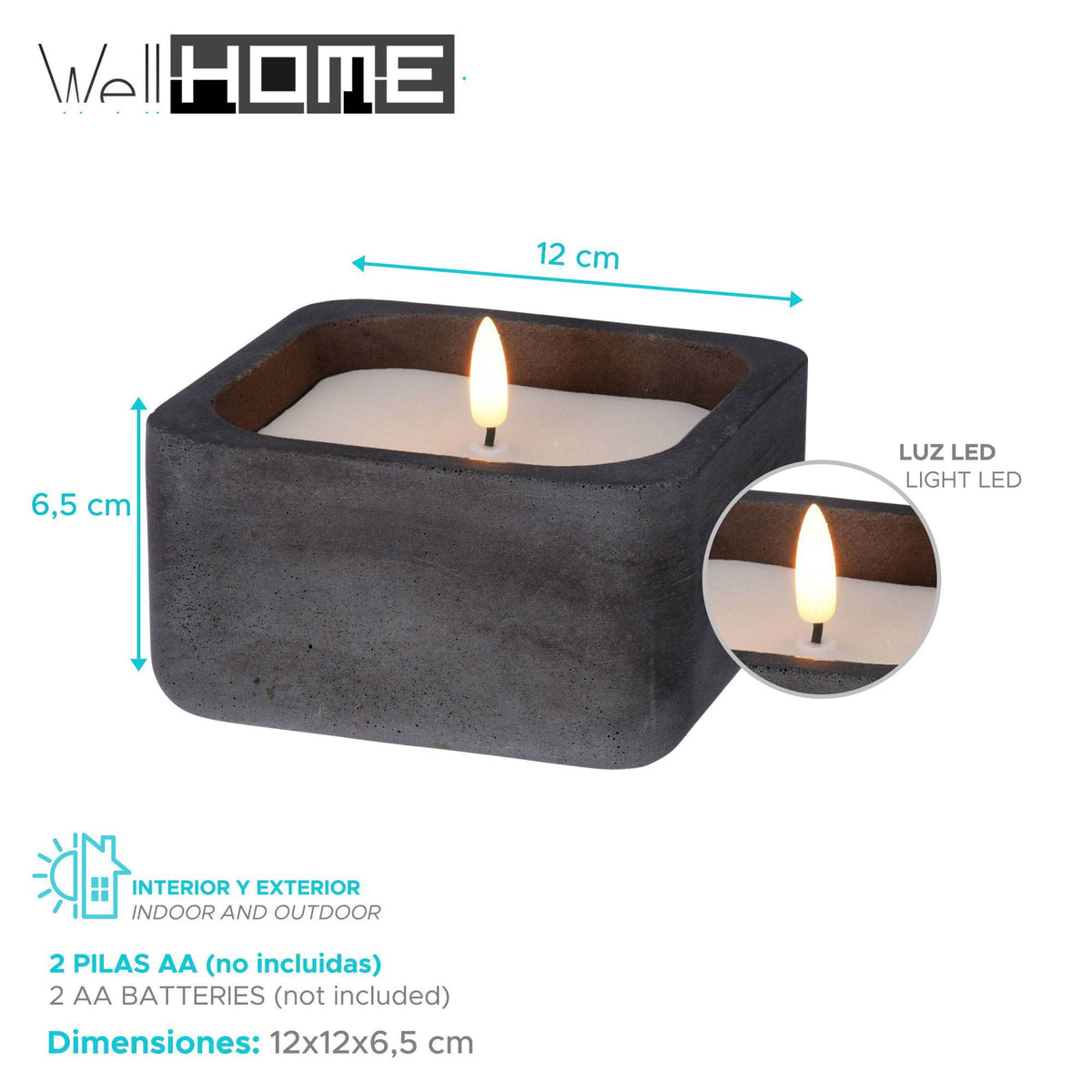 Pack 3 velas LED cuadradas negro 12x12x6,5 cm (2)