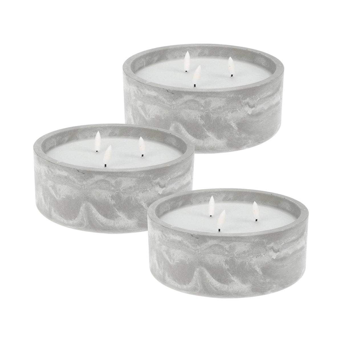 Pack 3 velas LED redondas gris marmolado Ø20x8 cm