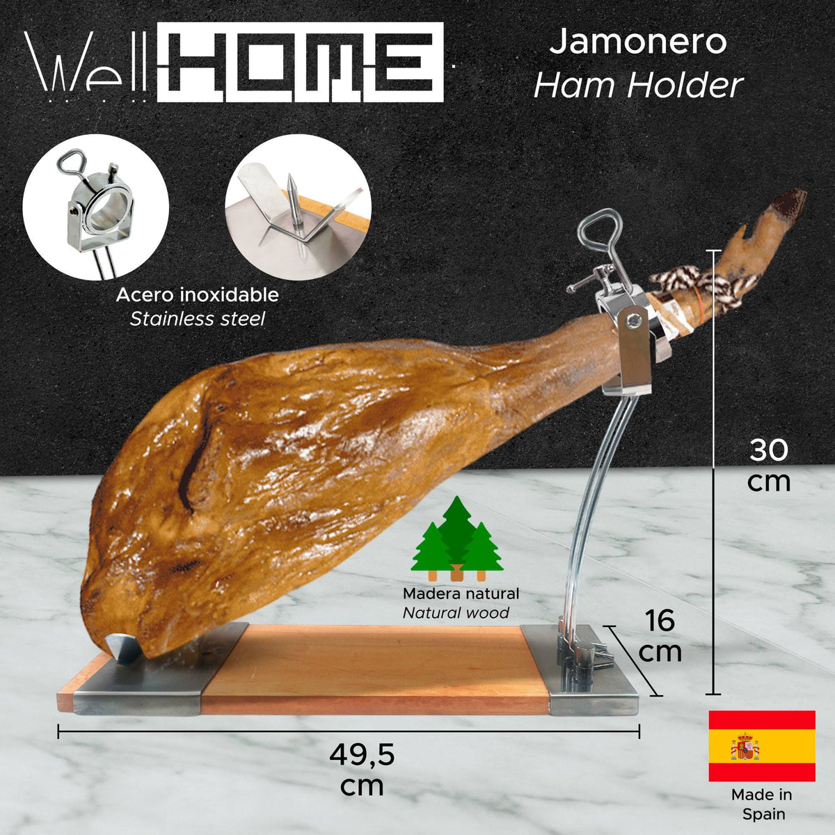 Jamonero Iberia Luxe giratorio madera inox + funda burdeos (2)