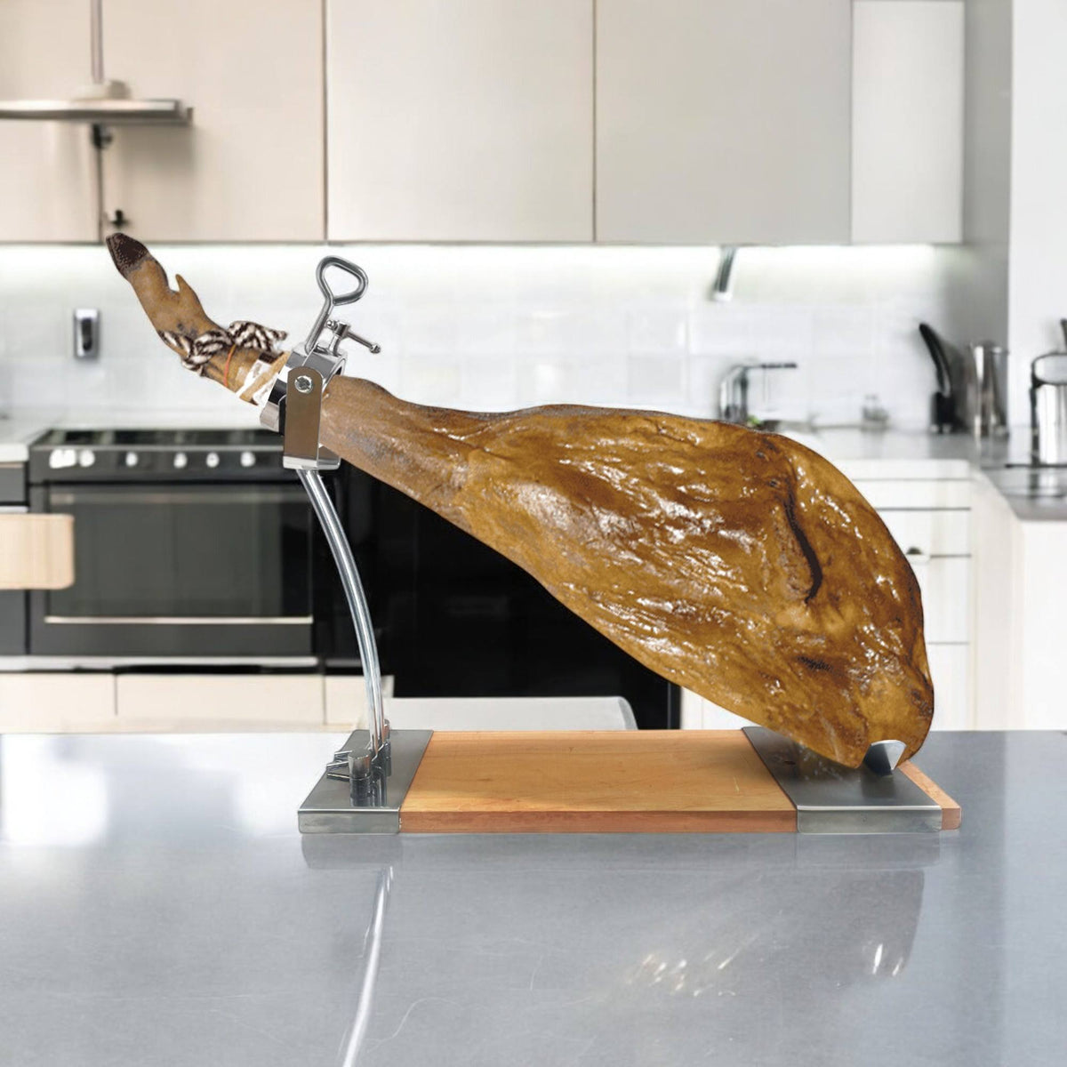 Jamonero Iberia Luxe giratorio madera inox + funda burdeos (4)