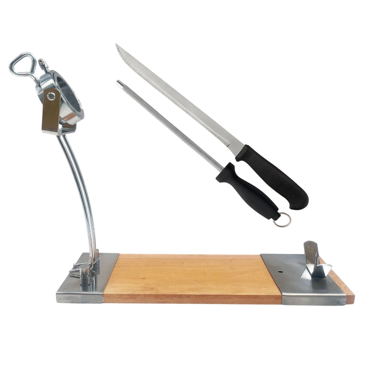 Jamonero Iberia Luxe giratorio madera inox + cuchillo