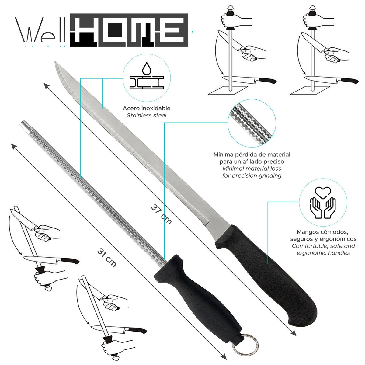 Jamonero Iberia Luxe giratorio madera inox + cuchillo (2)