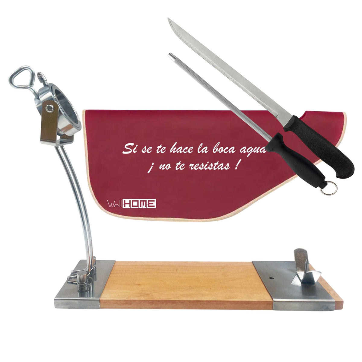Jamonero Iberia Luxe madera inox + cuchillo + funda