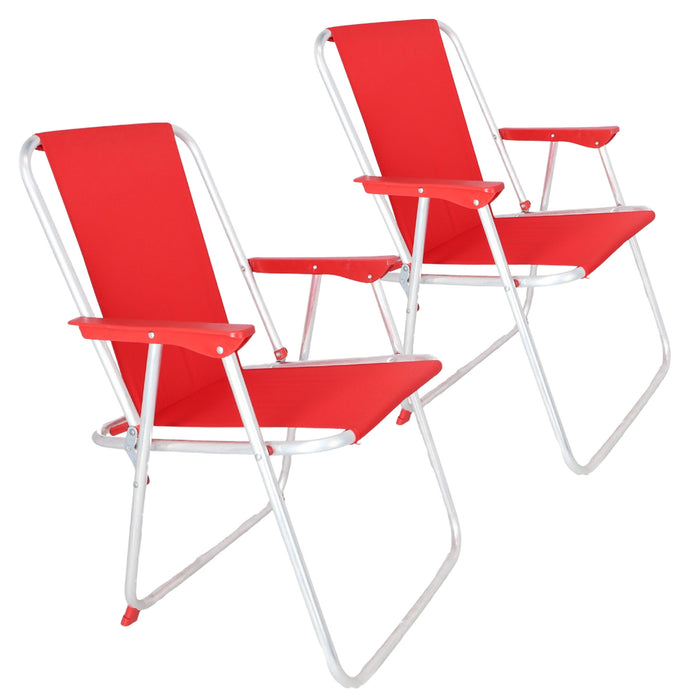 Juego 2 sillas de playa metálica plegable rojo 44x44x74 cm