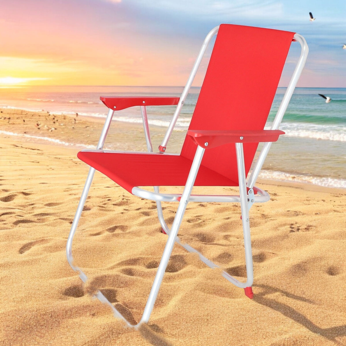 Juego 2 sillas de playa metálica plegable rojo 44x44x74 cm (3)