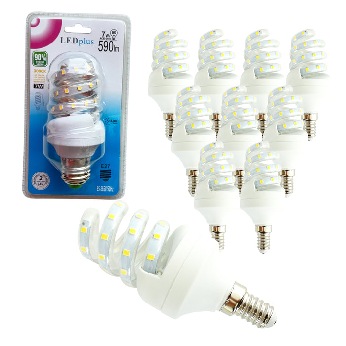 Set 10 bombillas LED espiral luz cálida 7W 590 lm 3000K