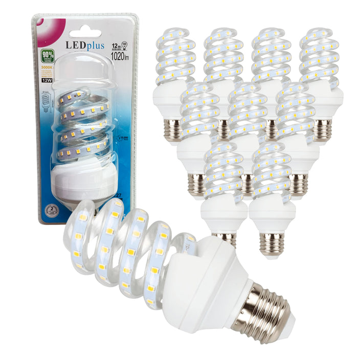 Set 10 bombillas LED espiral luz cálida 12W 1020 lm 3000K