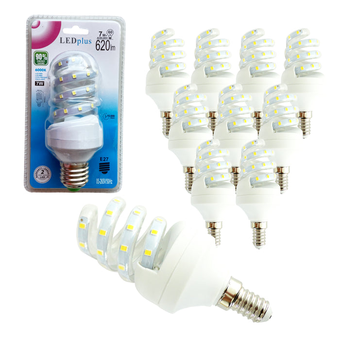 Set 10 bombillas LED espiral luz fría 7W 620 lm 6000K