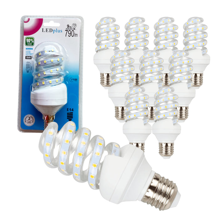 Set 10 bombillas LED espiral luz fría 9W 790 lm 6000K