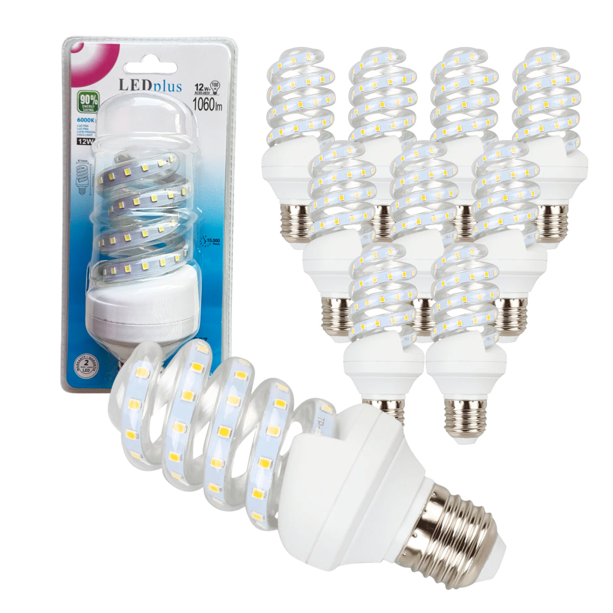 Set 10 bombillas LED espiral luz fría 12W 1060 lm 6000K