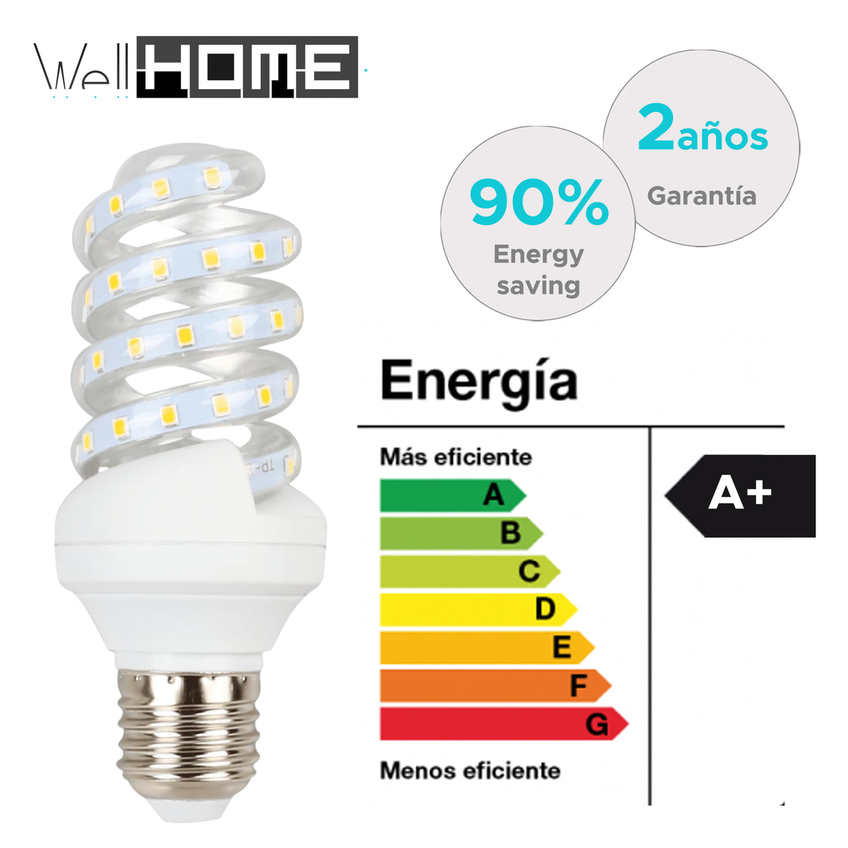 Set 10 bombillas LED espiral luz fría 16W 1420 lm 6000K 150x61 mm (3)