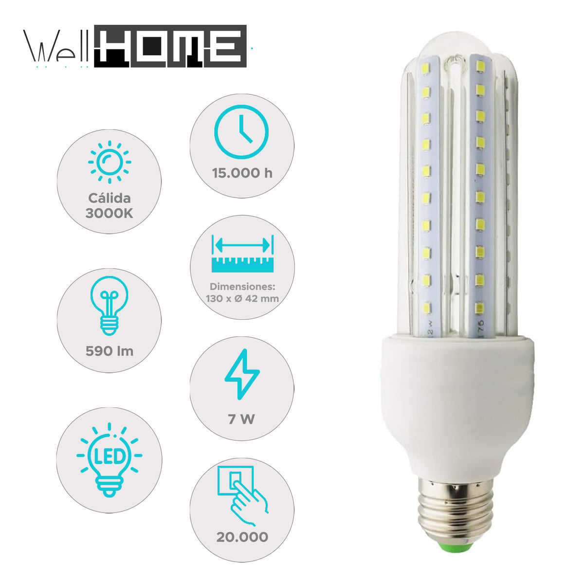 Set 10 bombillas LED rectas luz cálida 7W 590 lm 3000K (2)