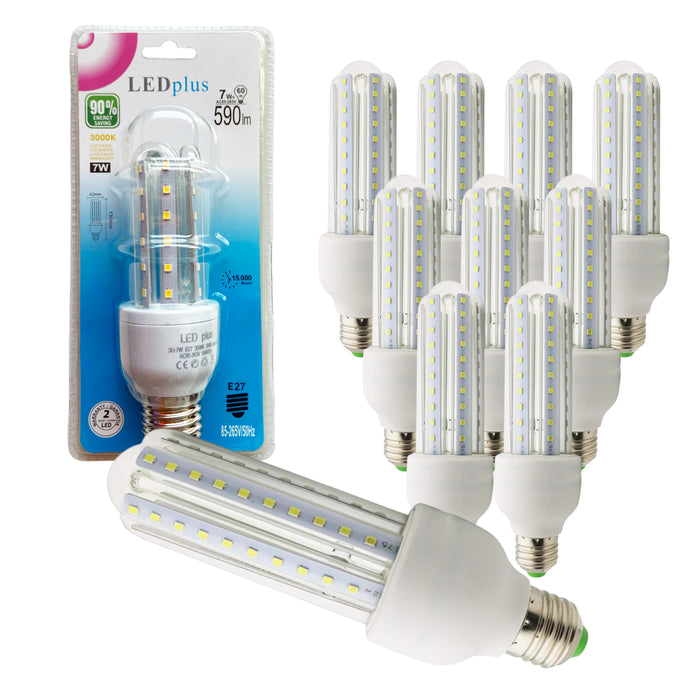 Set 10 bombillas LED rectas luz cálida 7W 590 lm 3000K
