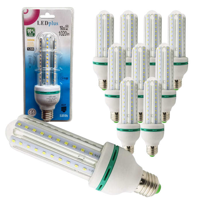 Set 10 bombillas LED rectas luz cálida 12W 1020 lm 3000K