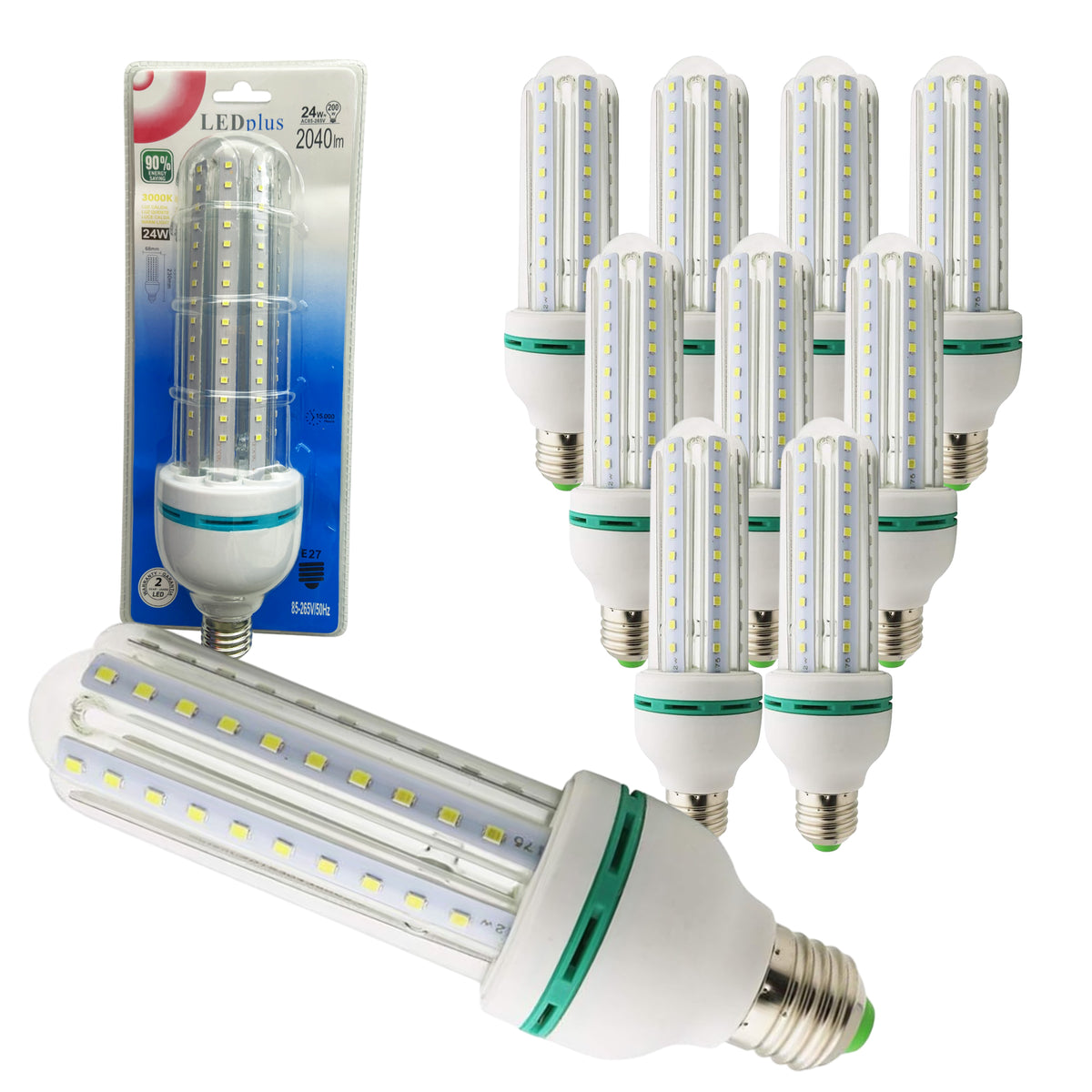 10 bombillas LED 24W luz cálida recta 3000K 250x73mm