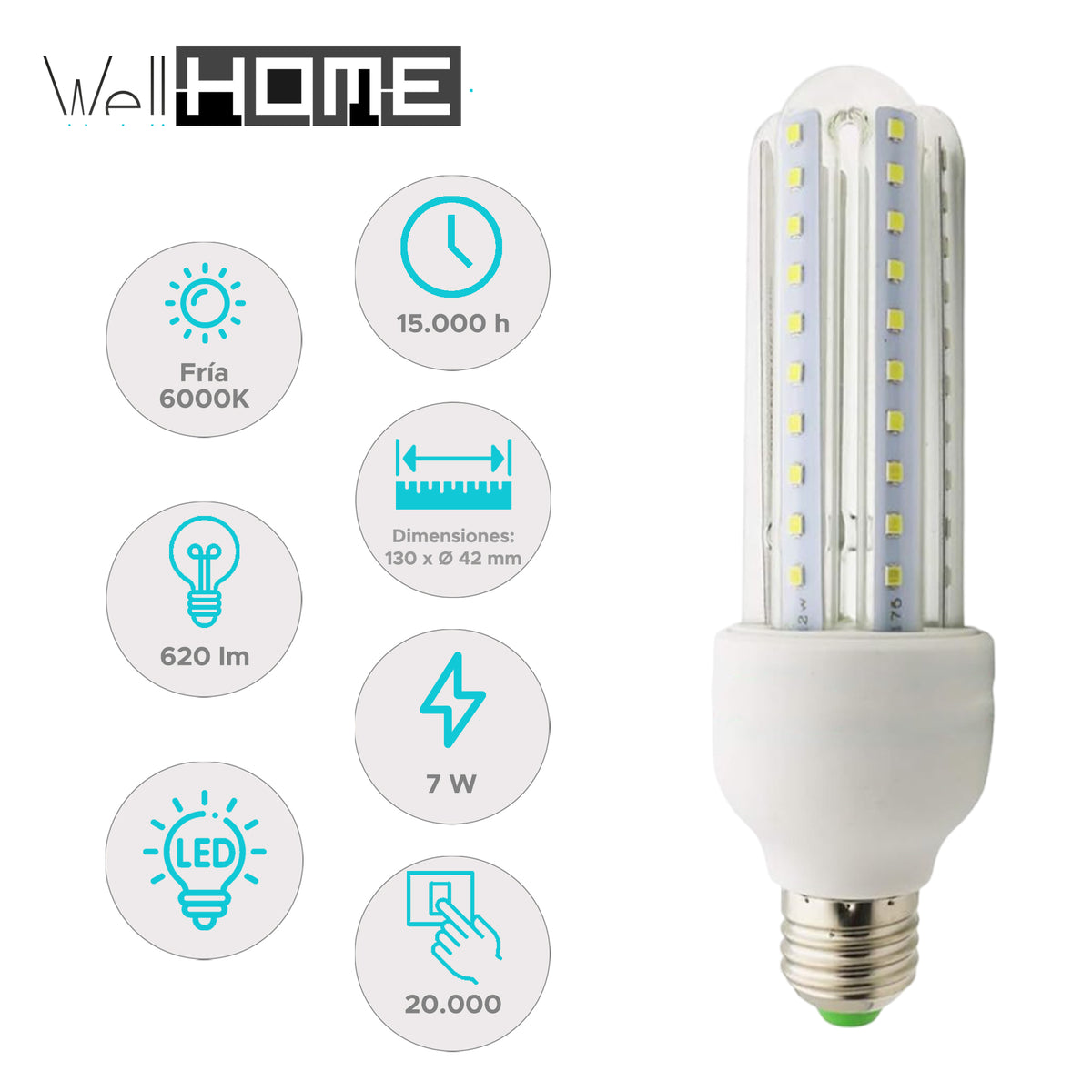 Set 10 bombillas LED rectas luz fría 7W 620 lm 6000K (2)