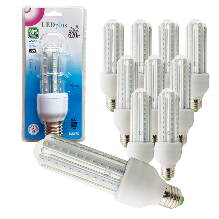 Set 10 bombillas LED rectas luz fría 7W 620 lm 6000K