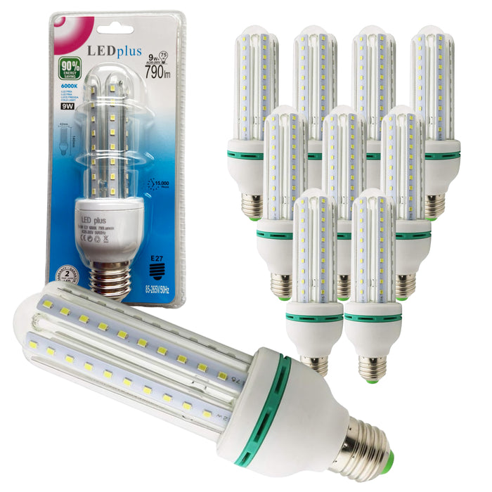 Set 10 bombillas LED rectas luz fría 9W 790 lm 6000K