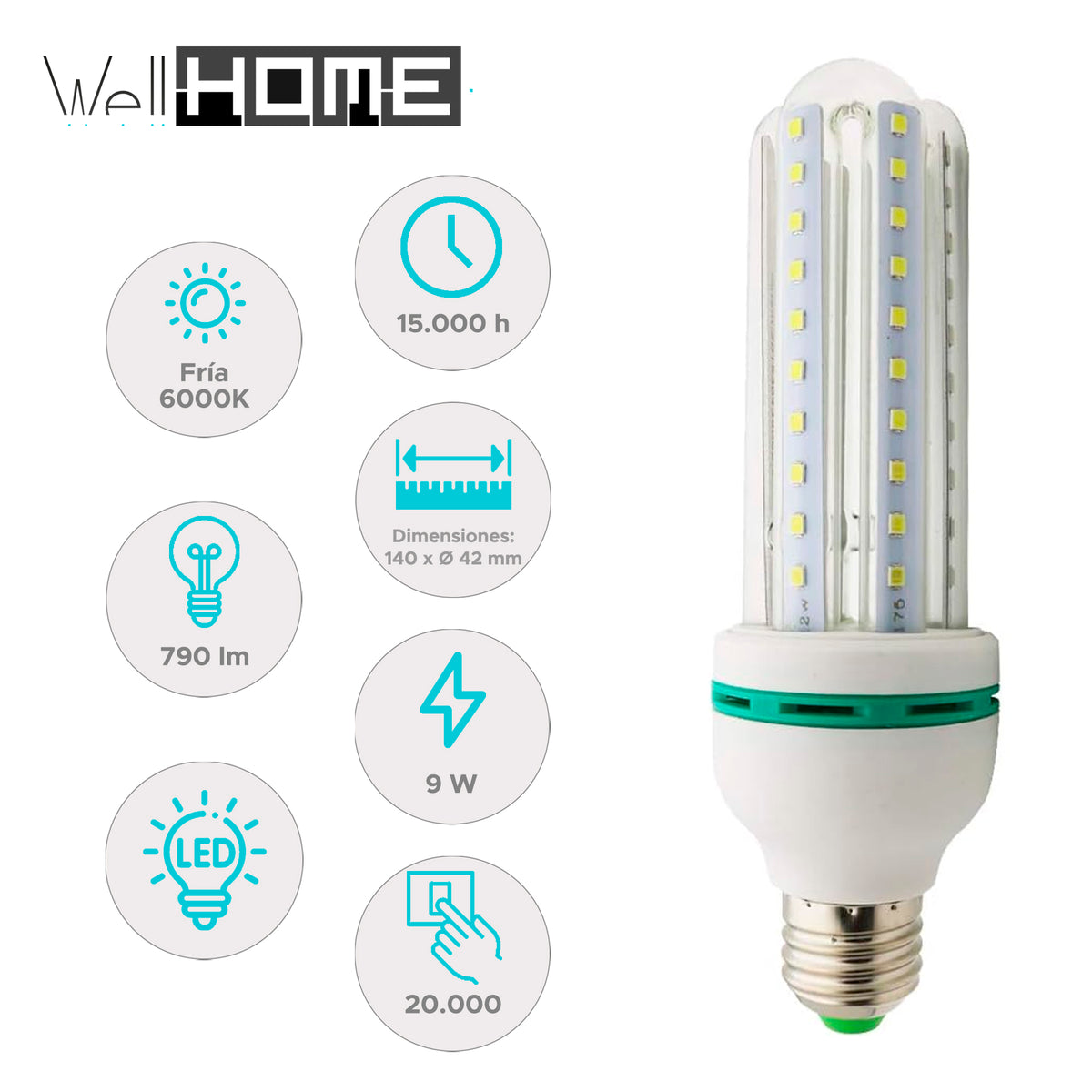 Set 10 bombillas LED rectas luz fría 9W 790 lm 6000K (2)