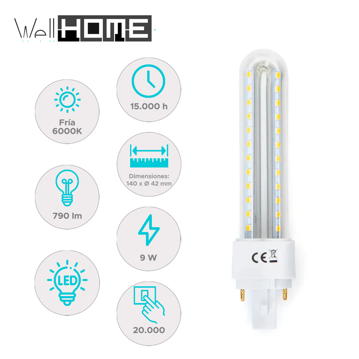 Set 10 bombillas LED rectas luz fría 9W 790 lm 6000K (2)