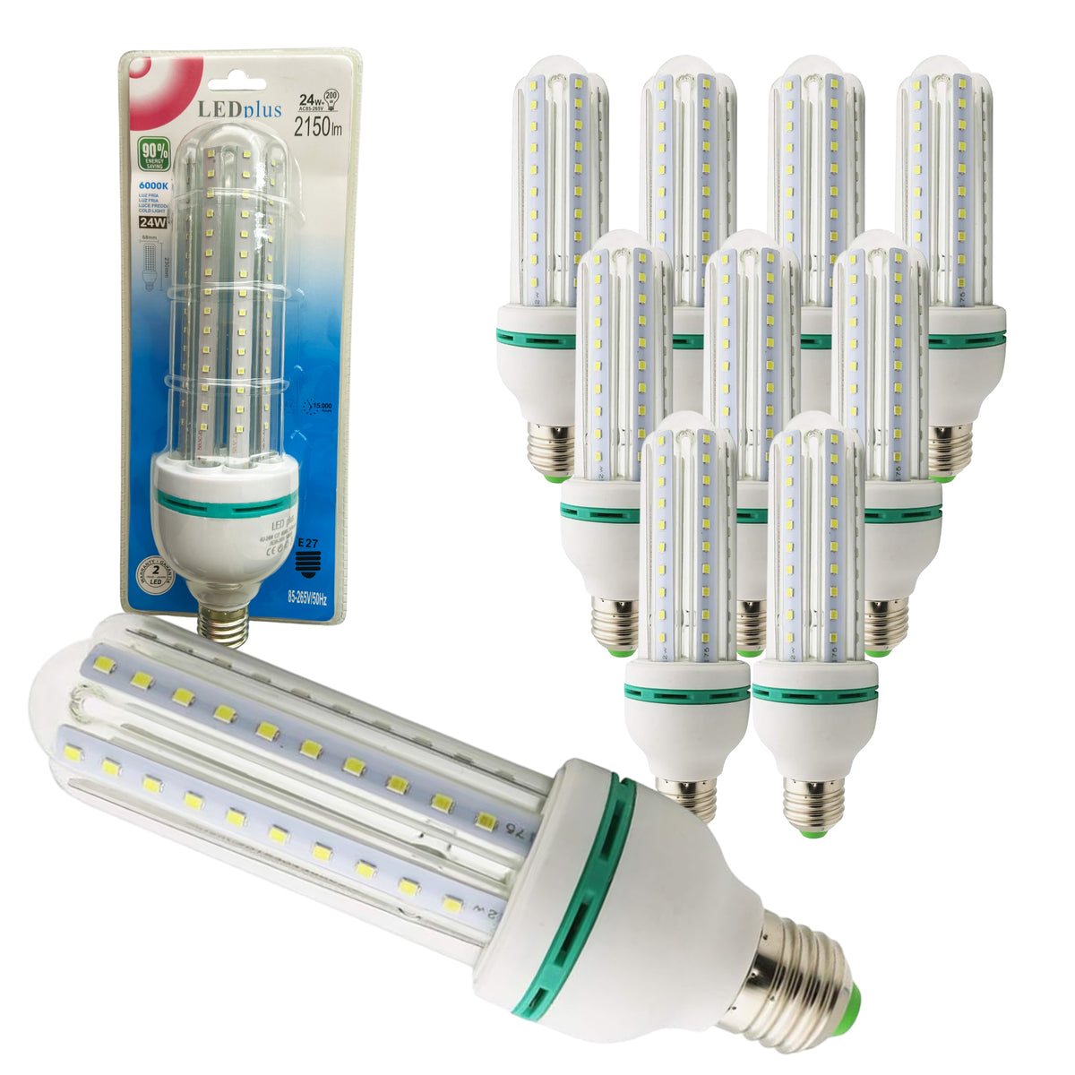 Set 10 bombillas LED rectas luz fría 24W 2150 lm 230x68 mm 6000K