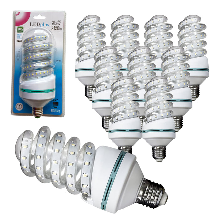 10 bombillas LED 24W luz fría espiral 6000K 200x81mm