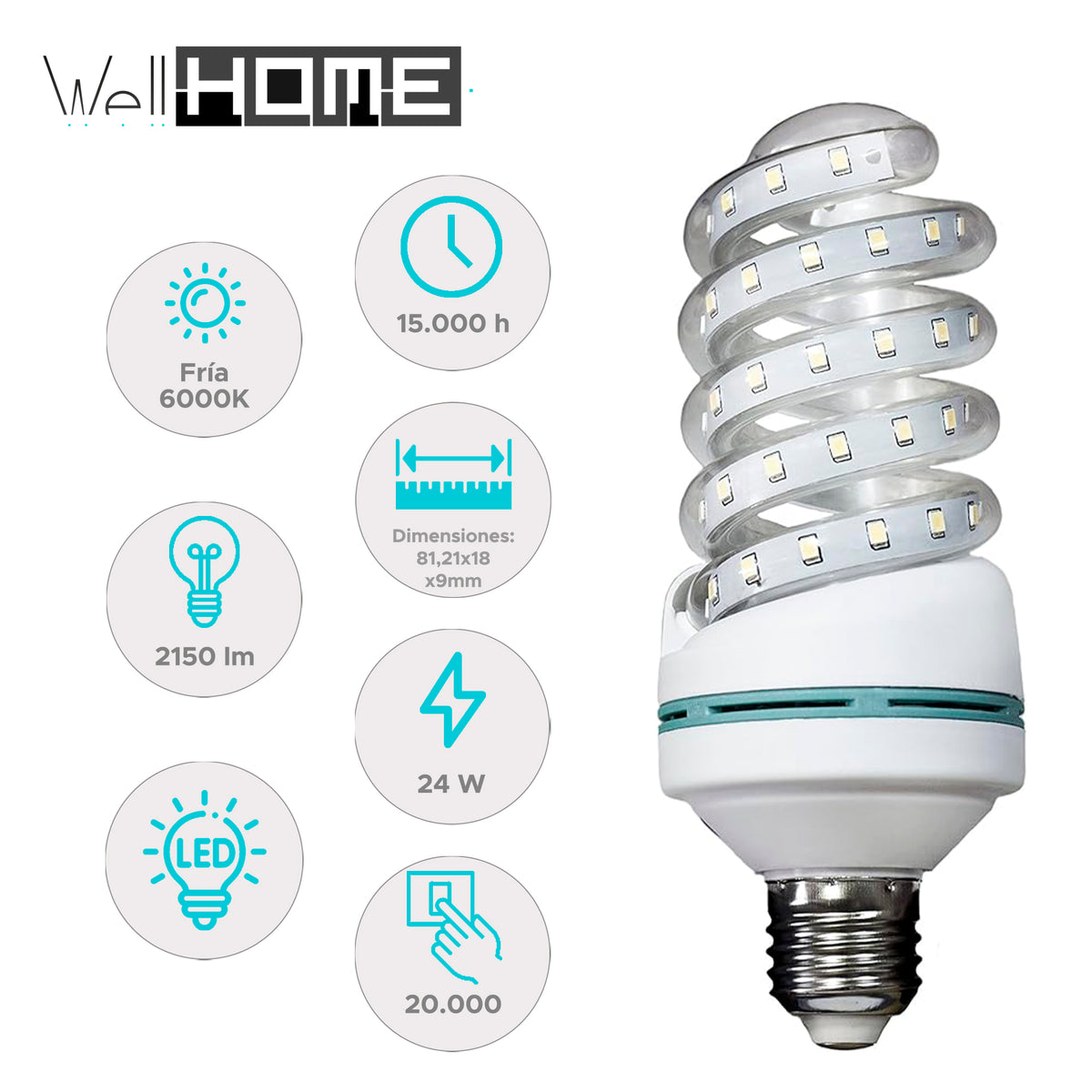 10 bombillas LED 24W luz fría espiral 6000K 200x81mm (2)