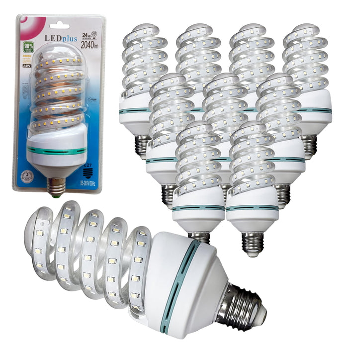 10 bombillas LED 24W luz cálida espiral 3000K 200x81mm