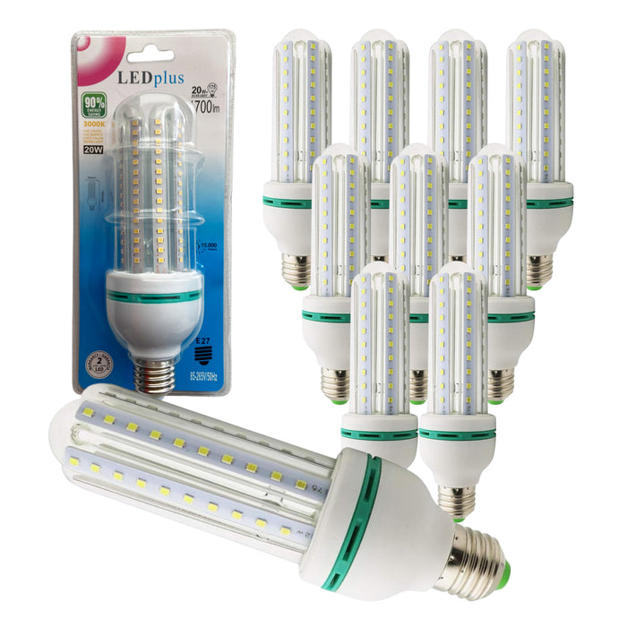 10 bombillas LED 20W luz cálida recta 3000K 180x58mm