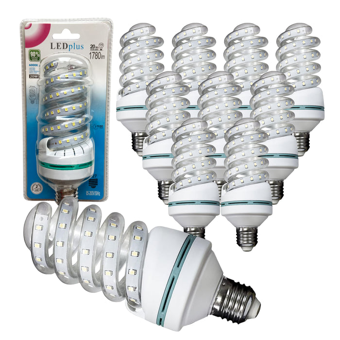 Set 10 bombillas LED espiral luz fría 20W 1780 lm 6000K 165x61 mm