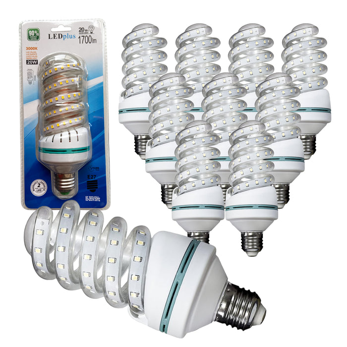 10 bombillas LED 20W luz cálida espiral 3000K 180x61mm