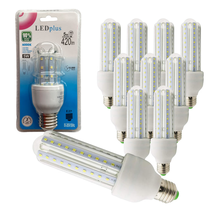Set 10 bombillas LED rectas luz fría 5W 420 lm 6000K