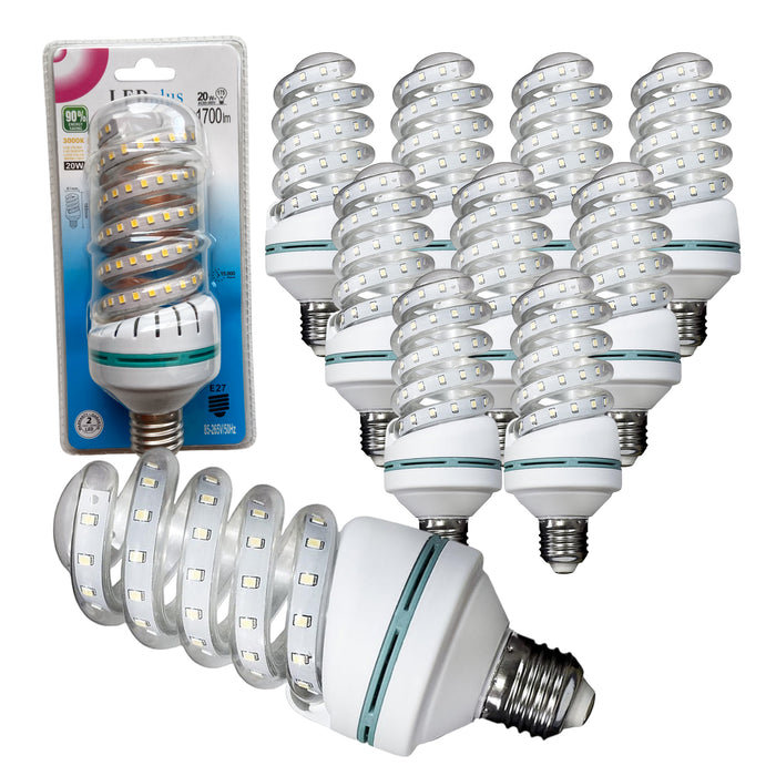 10 bombillas LED 20W luz cálida espiral 3000K 165x61mm