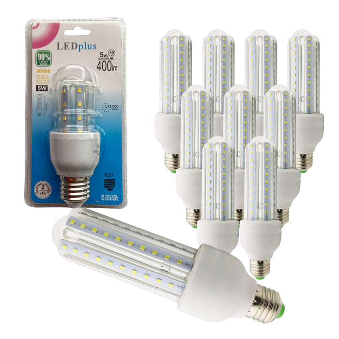 Set 10 bombillas LED rectas luz cálida 5W 400 lm 3000K 110x42 mm