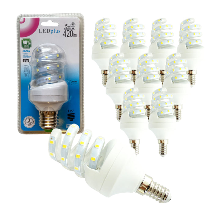 Set 10 bombillas LED espiral luz cálida 5W 400 lm 3000K 110x49 mm