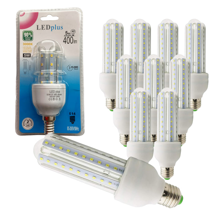 Set 10 bombillas LED rectas luz cálida 5W 400 lm 3000K 110x42 mm