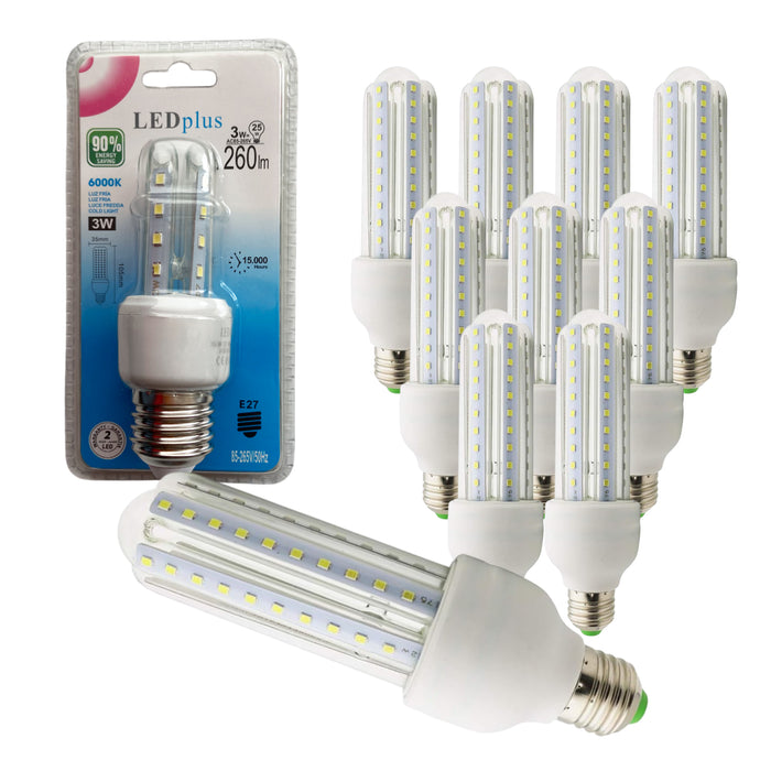Set 10 bombillas LED rectas luz fría 3W 260 lm 6000K