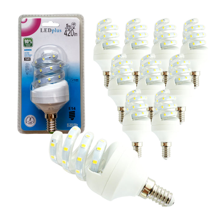 Set 10 bombillas LED espiral luz fría 5W 420 lm 6000K 110x49 mm
