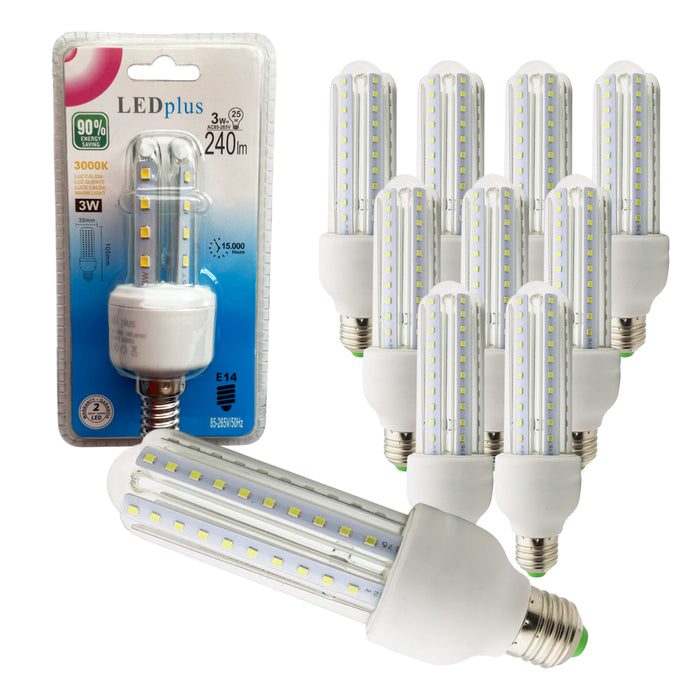 Set 10 bombillas LED rectas luz cálida 3W 240 lm 3000K