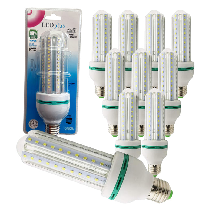 Set 10 bombillas LED rectas luz fría 20W 1780 lm 6000K 180x58 mm