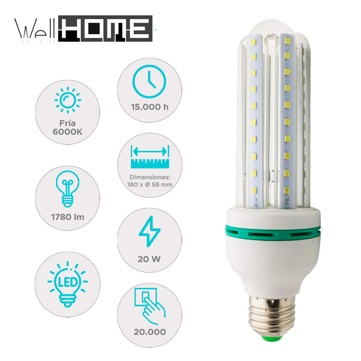 Set 10 bombillas LED rectas luz fría 20W 1780 lm 6000K 180x58 mm (2)
