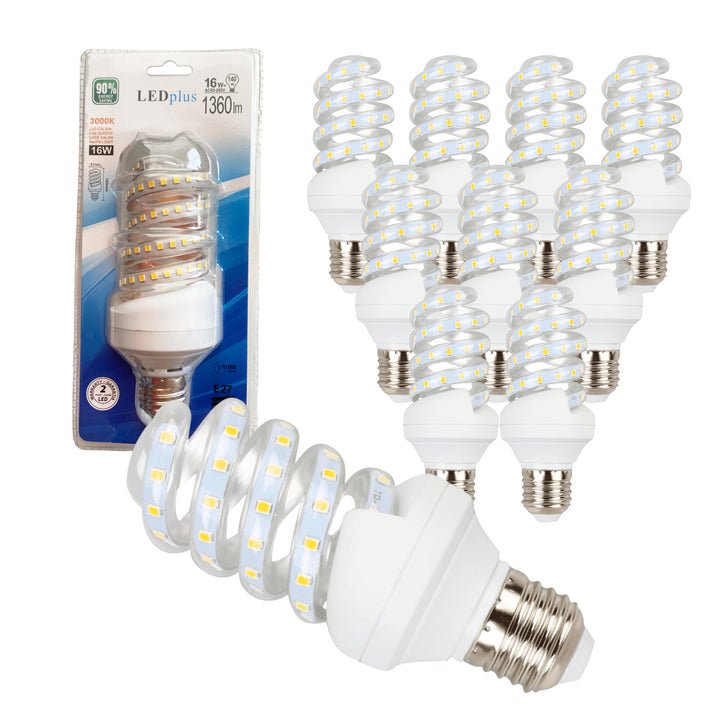 10 bombillas LED 16W luz cálida espiral 3000K 160x61mm