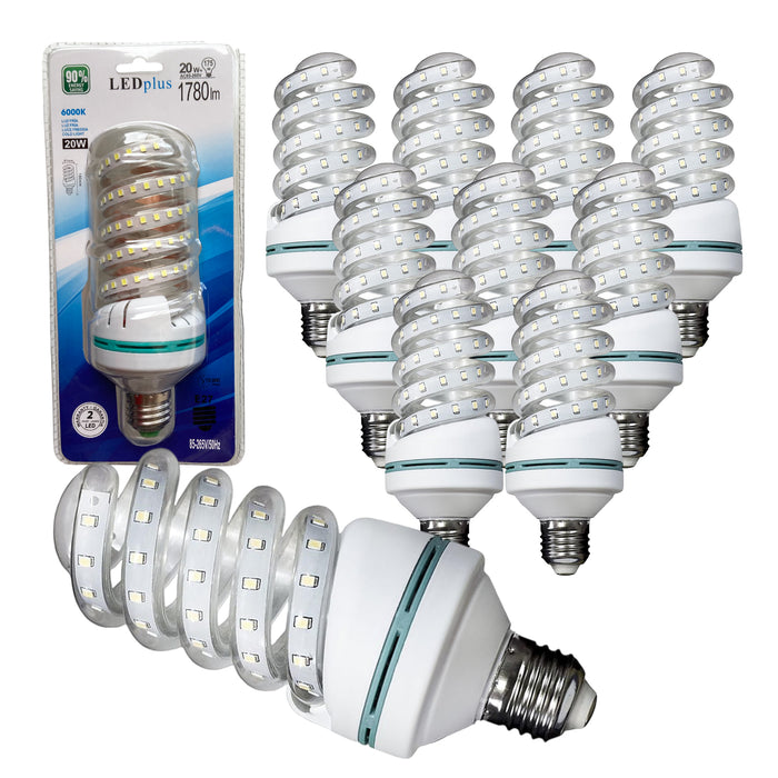 Set 10 bombillas LED espiral luz fría 20W 1780 lm 6000K 180x61 mm