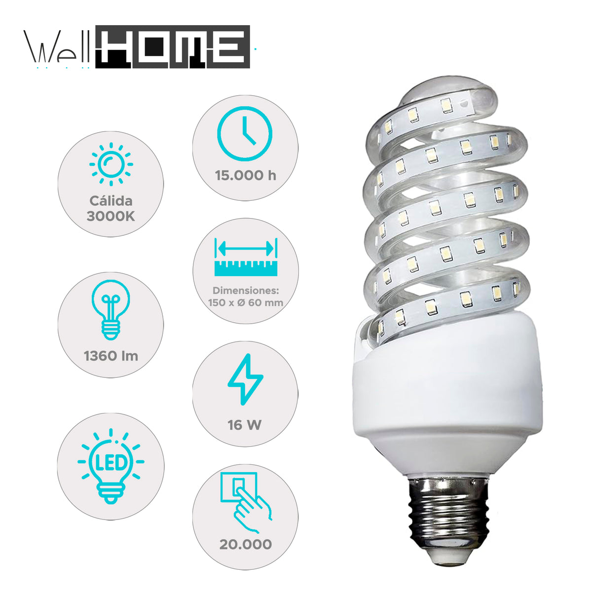 10 bombillas LED 16W luz cálida espiral 3000K 150x61mm (2)