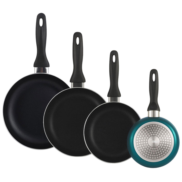 Set 4 sartenes aluminio prensado Ø16-20-24-28 cm azul metalizado