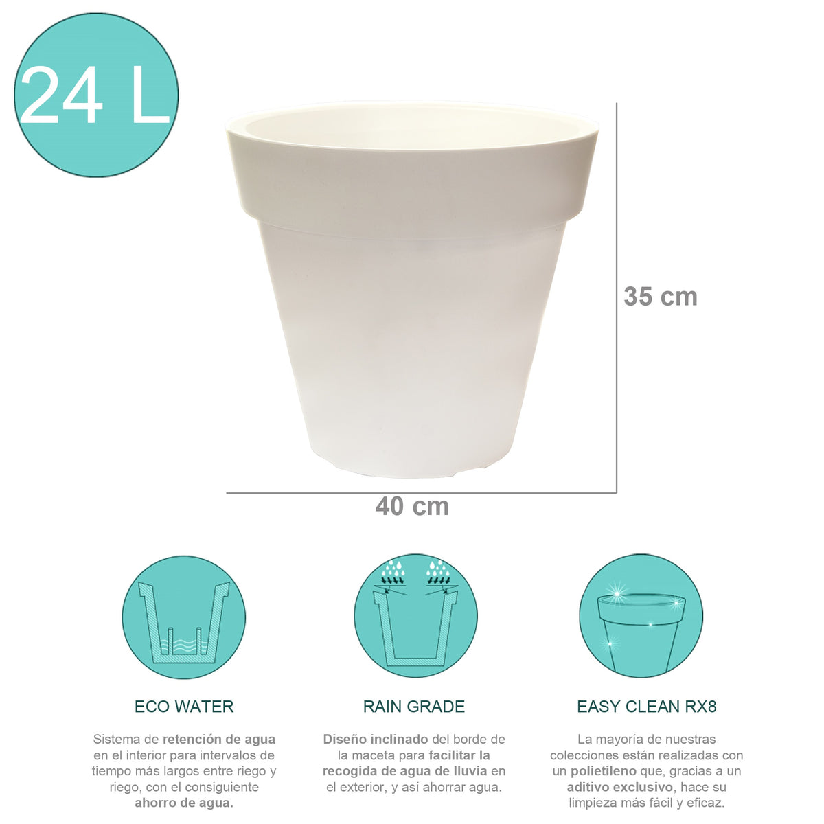 Macetero polietileno blanco Ø40x35 cm (2)