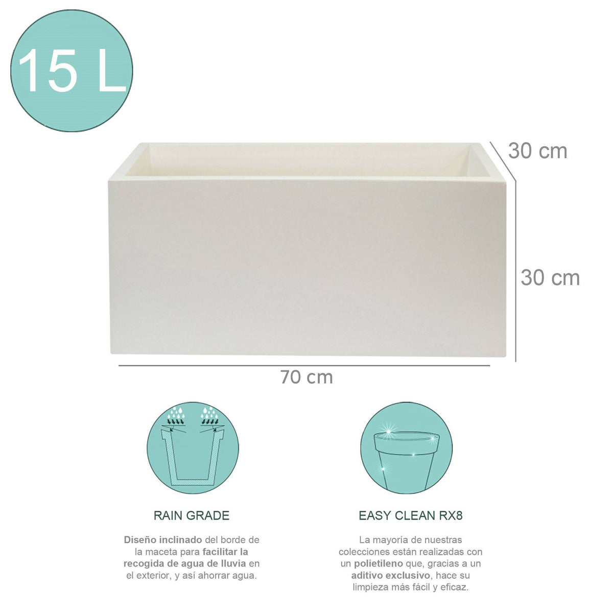 Jardinera macetero polietileno blanco 70x30x30 cm (2)