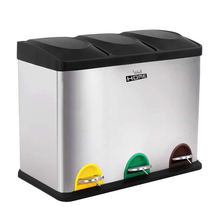 Cubo de reciclaje 45 L 3 compartimentos plata